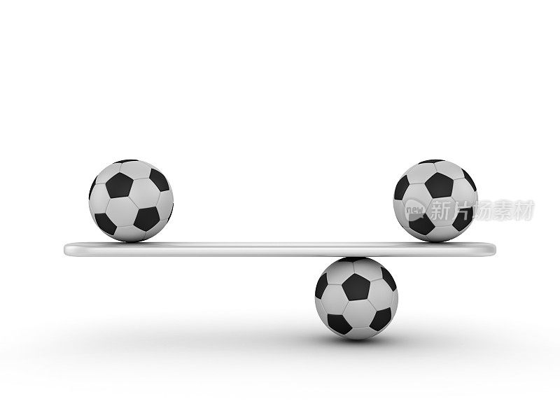 跷跷板规模与足球- 3D渲染